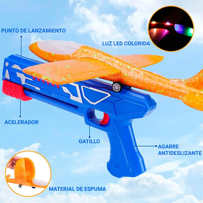 Pistola de Juguete Lanza Aviones con Luces ✈️